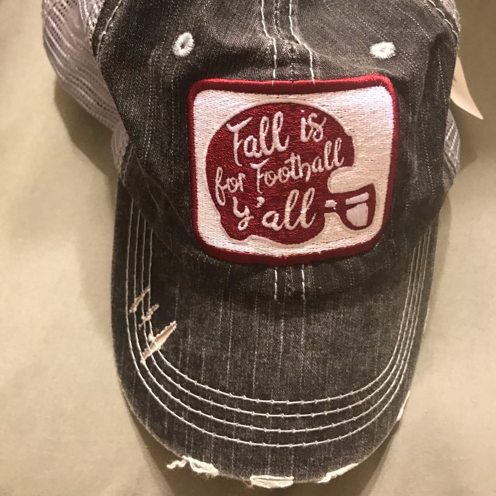 Katydid Maroon gray football trucker hat